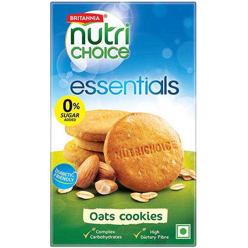 Britannia NutriChoice  Essentials Oats Cookies - No Added Sugar & Diabetic Friendly, Rich In Dietary Fibre, 150 g  