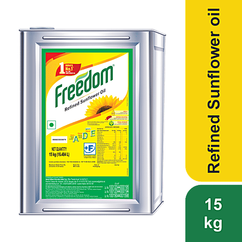 Freedom Refined Sunflower Oil, 15 kg Tin Zero Cholesterol