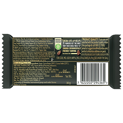 Cadbury Bournville Rich Cocoa 50% Dark Chocolate Bar, 30 g  Made With Ghanian Cocoa and Slow Roasted Beans