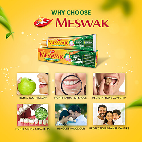 Dabur Meswak Toothpaste, with Free Toothbrush - For Complete Gum Care, Paraben & Fluoride Free, 300g  