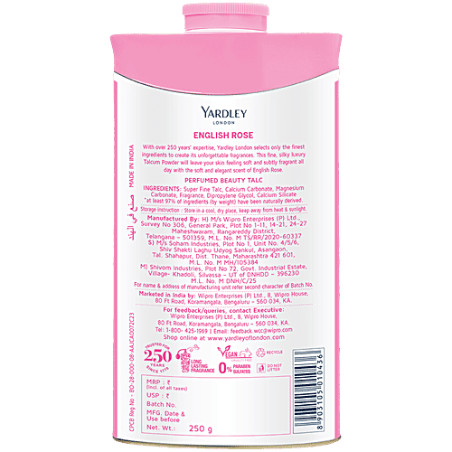 Yardley London English Rose Perfumed Talc, 250 g  