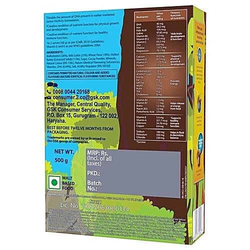 Horlicks Junior Health & Nutrition Drink - Chocolate Flavour, Stage 2, 4-6 years, 500 g Carton 