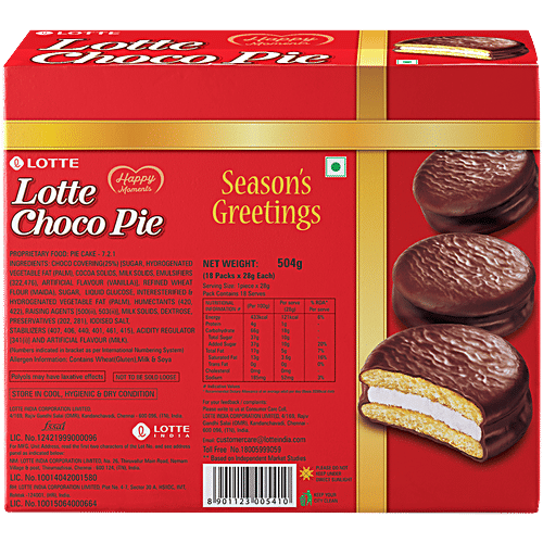 Lotte Choco Pie - Original, With Rich Marshmallow, 28 g (Pack of 18) Premium Quality, No Preservatives or Artificial Colours