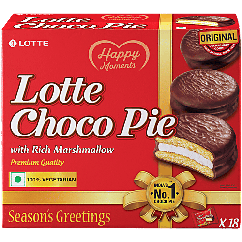 Lotte Choco Pie - Original, With Rich Marshmallow, 28 g (Pack of 18) Premium Quality, No Preservatives or Artificial Colours