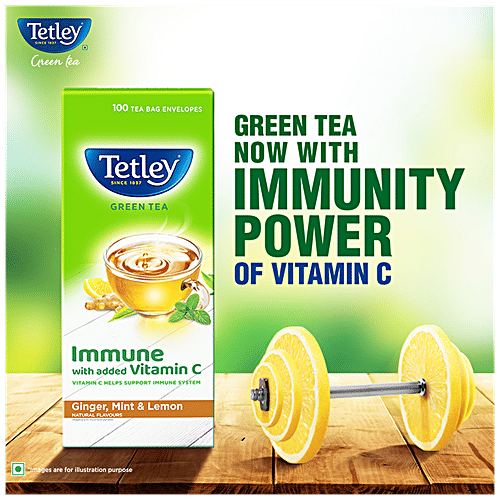 Tetley Green Tea Immune With Added Vitamin C, Ginger, Mint & Lemon, 150 g (100 Bags x 1.5 g each) 
