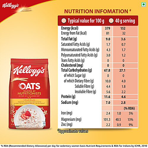 Kellogg's Oats Trusted By Nutritionists, 450 g Goodness of Protein & Fibre