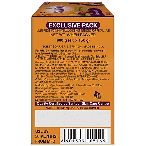 Santoor Skin Moisturising Sandal & Turmeric Bathing Soap, 150 g (Pack of 4)