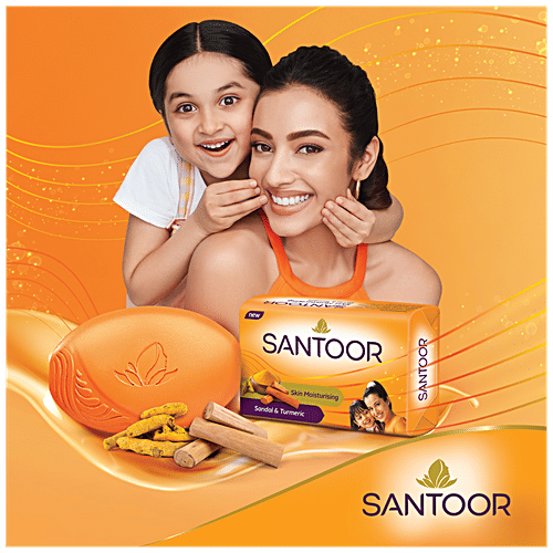 Santoor Skin Moisturising Sandal & Turmeric Bathing Soap, 150 g (Pack of 4)