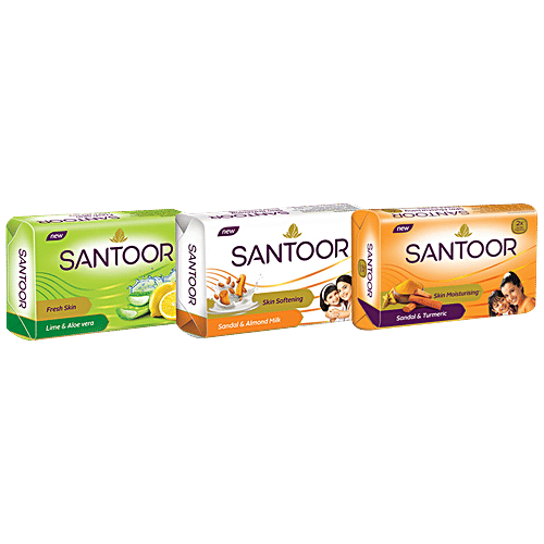 Santoor Skin Moisturising Sandal & Turmeric Bathing Soap, 150 g (Pack of 4)