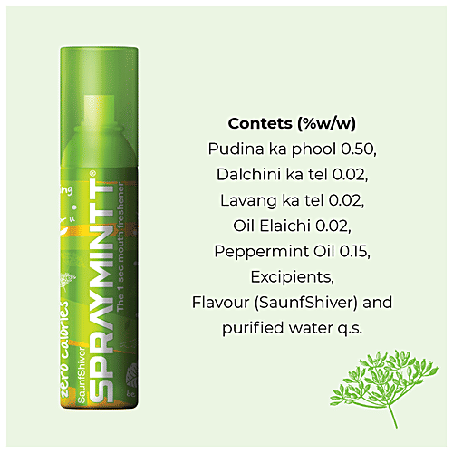 Spraymintt Mouth Freshener - Saunfshiver Flavour, Long Lasting Freshness, 15 g  Zero Calories, Germ Free
