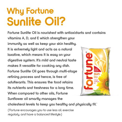 Fortune  Sun Lite - Sunflower Refined Oil, 1 L Pouch 