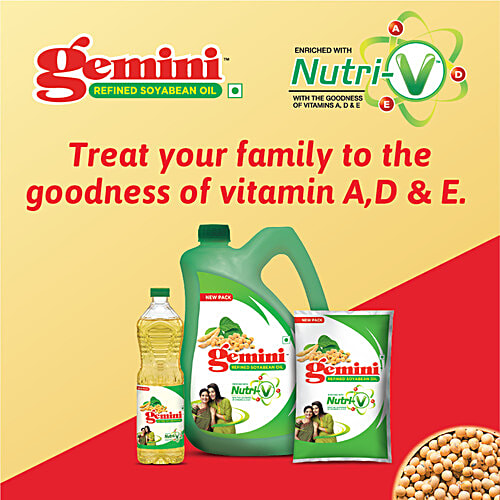 Gemini Refined Soyabean Oil With Nutri-V, 1 L Pouch 