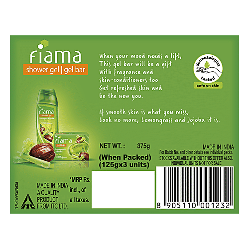 Fiama Lemongrass & Jojoba Gel Bar, 375 g (3 pcs x 125 g each) With Skin Conditioner, For Moisturized Skin