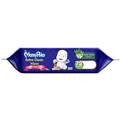 Mamypoko Extra Clean Wipes - With Aloe Vera Extract & Antibacterial Properties, 72 pcs Pouch With Fragrance