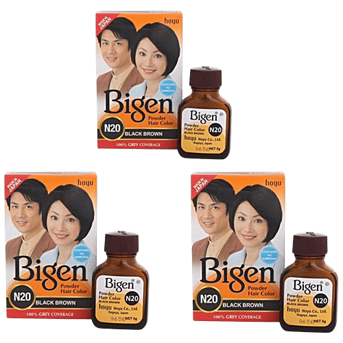 Bigen Hair Color Powder - Black Brown (No. 20), 1 pc Carton Contains No Ammonia