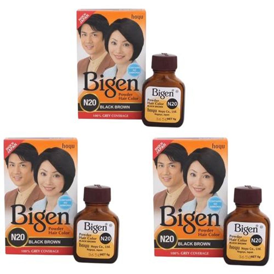 Bigen Hair Color Powder - Black Brown (No. 20), 1 pc Carton