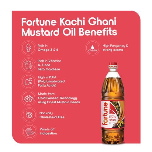 Fortune  Fortune Premium Kachi Ghani Pure Mustard Oil, 500 ml Bottle 