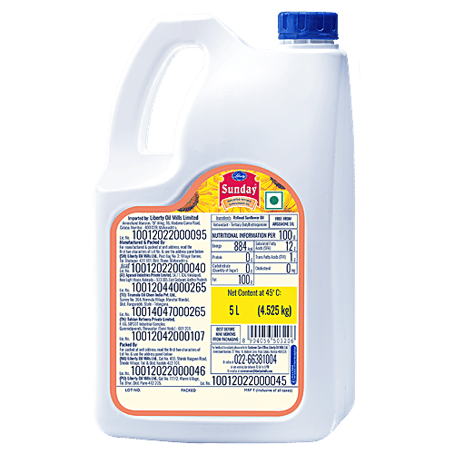 Liberty Sunday Imported Refined Sunflower Oil, 5 L Jar