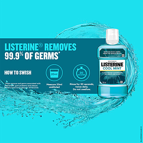 Listerine Mouthwash Liquid - Cool Mint, 500 ml Bottle