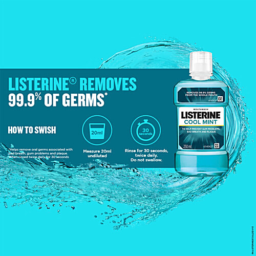 Listerine Mouthwash Liquid - Cool Mint, 250 ml  