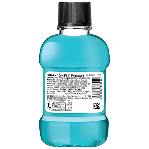 Listerine Mouthwash Liquid - Cool Mint, Removes 99.9% Germs, 80 ml  Removes 99.9% of Germs