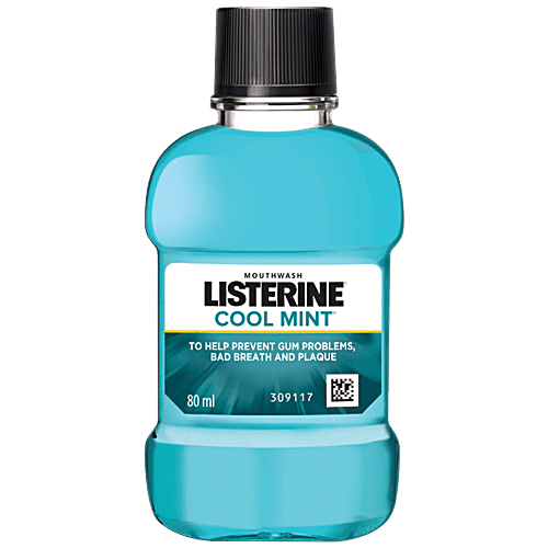 Listerine Mouthwash Liquid - Cool Mint, Removes 99.9% Germs, 80 ml  Removes 99.9% of Germs