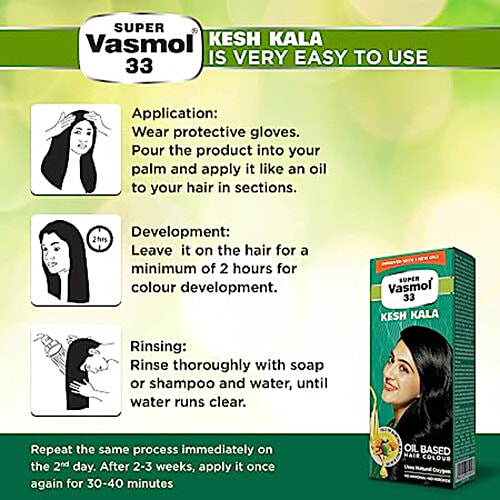 Super Vasmol 33 Hair Dye - Emulsion Type Kesh Kala, 100 ml  No Ammonia & Peroxide
