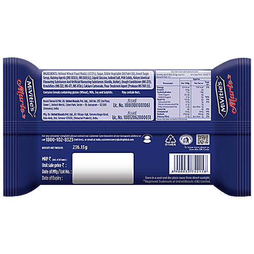 McVitie's Marie Biscuits, 236.13 g Pouch Trans Fat Free, Added Calcium