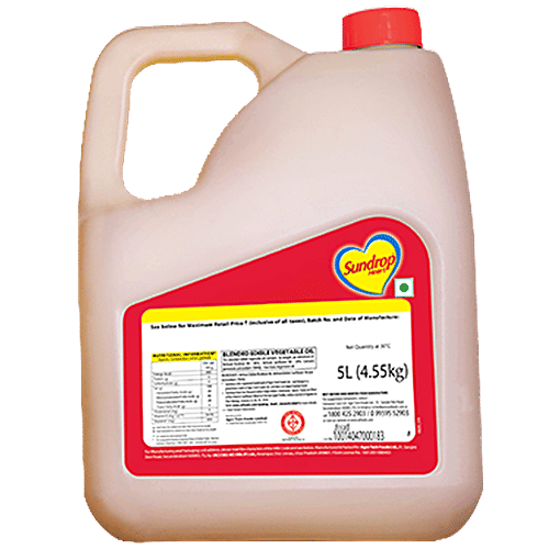 Sundrop Heart Rice Bran + Sunflower Oil, 5 L Jar with Natural Vitamin & Oryzanol