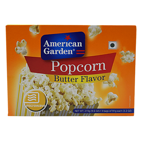 American Garden Microwave Popcorn - Butter, 273 g Carton Delicious Buttery Flavour
 Gluten-Free and Vegetarian
 Zero Trans Fats