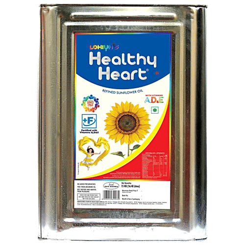 Healthy Heart  Refined Sunflower Oil - Free from Argemone Oil, 15 kg Tin Zero Cholesterol