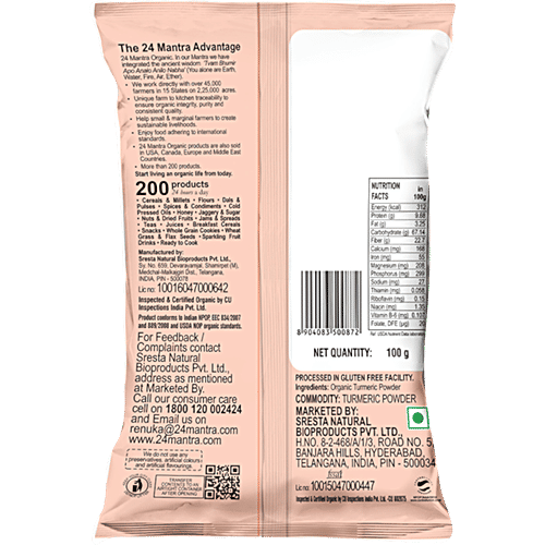 24 Mantra Organic Powder - Turmeric, 100 g Pouch 