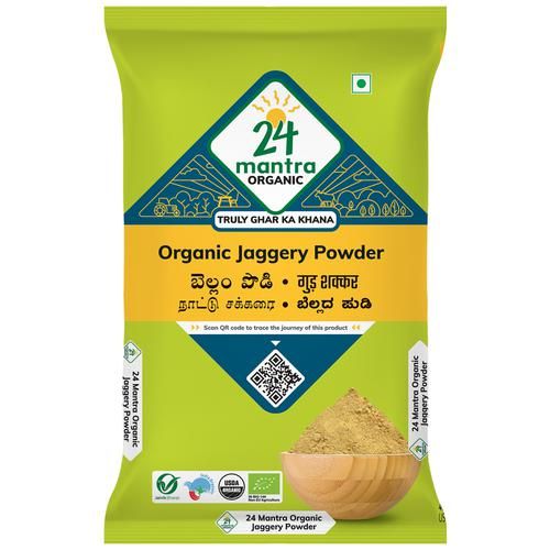24 Mantra Organic Jaggery/Bella Powder, 500 g Pouch 
