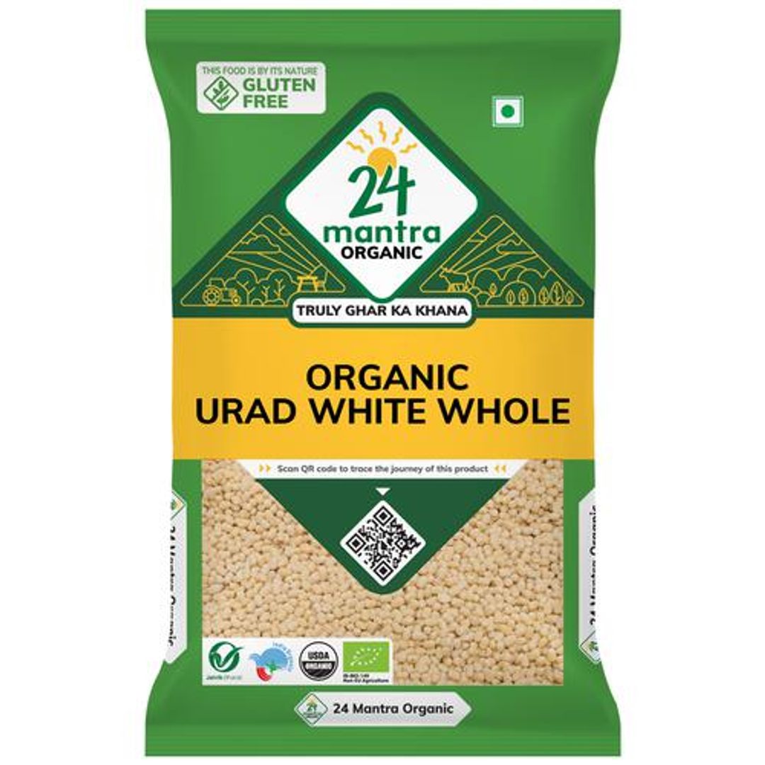 24 Mantra Organic Organic Urad Dal/Uddina Bele White - Whole, 500 g Pouch