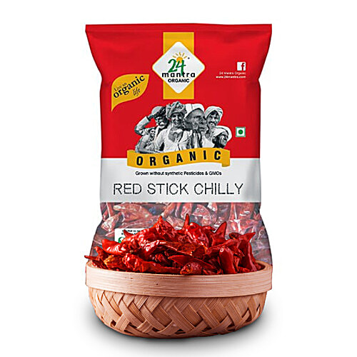 24 Mantra Organic Dried Red Stick Chilli - Whole, 100 g Pouch 