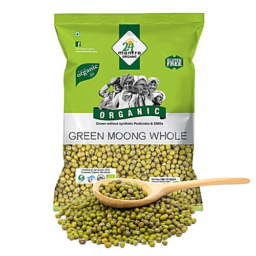24 Mantra Organic Organic Green Moong Dal/Payatham Parupu - Whole, 500 g Pouch Gluten Free