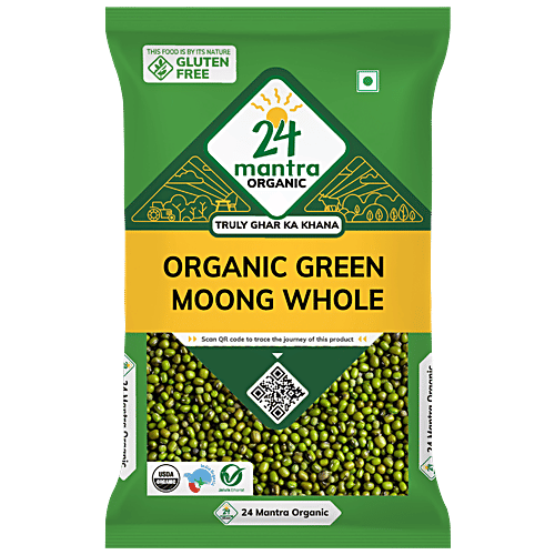 24 Mantra Organic Organic Green Moong Dal/Payatham Parupu - Whole, 500 g Pouch Gluten Free