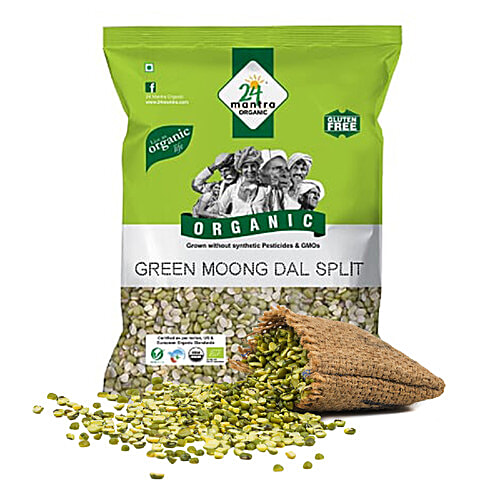 24 Mantra Organic Green Moong Dal/Pesara Pappu - Split, 500 g Pouch 