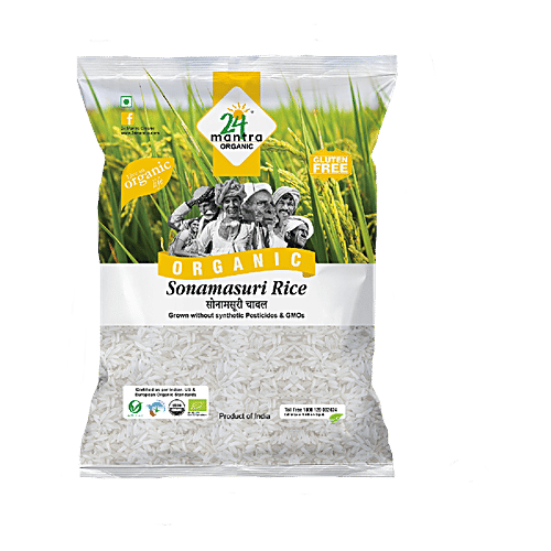 24 Mantra Organic Sonamasuri Raw Rice/Arisi - Polished, 1 kg Pouch 