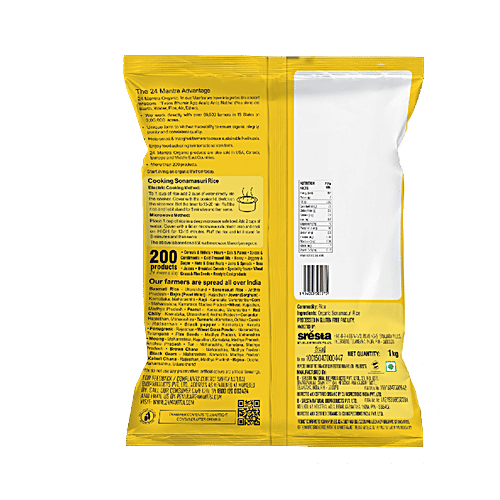 24 Mantra Organic Sonamasuri Raw Rice/Arisi - Polished, 1 kg Pouch 
