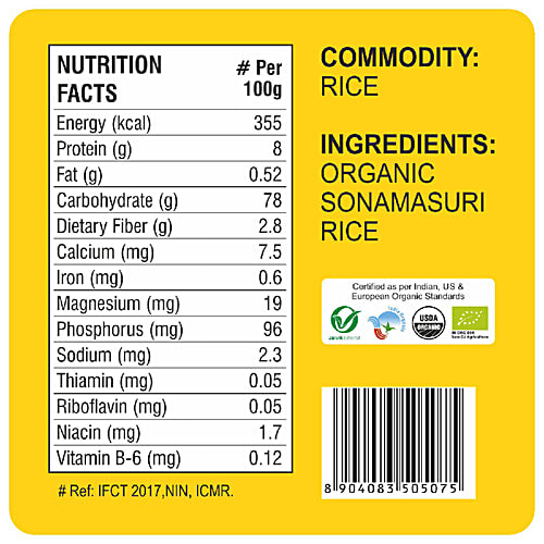 24 Mantra Organic Sonamasuri Raw Rice/Arisi - Polished, 1 kg Pouch 