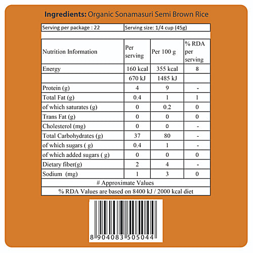 24 Mantra Organic Organic - Sonamasuri Semi Brown Hand Pounded Rice/Akki, 1 kg Pouch Gluten Free, Grown without Synthetic Pesticides & GMOs