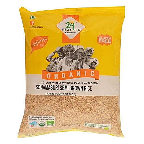 24 Mantra Organic - Sonamasuri Semi Brown Hand Pounded Rice/Arisi, 1 kg Pouch 