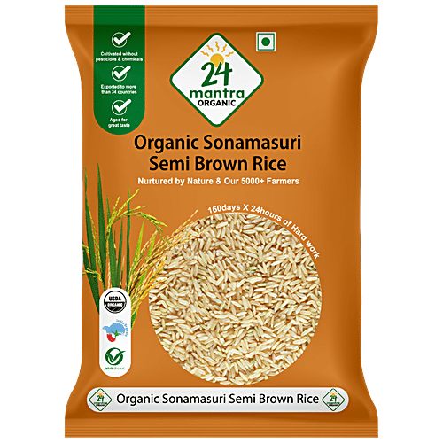 24 Mantra Organic Organic - Sonamasuri Semi Brown Hand Pounded Rice/Akki, 1 kg Pouch Gluten Free, Grown without Synthetic Pesticides & GMOs