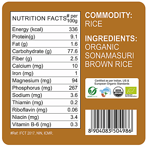 24 Mantra Organic Rice/Arisi - Sonamasuri Brown, 1 kg Pouch 