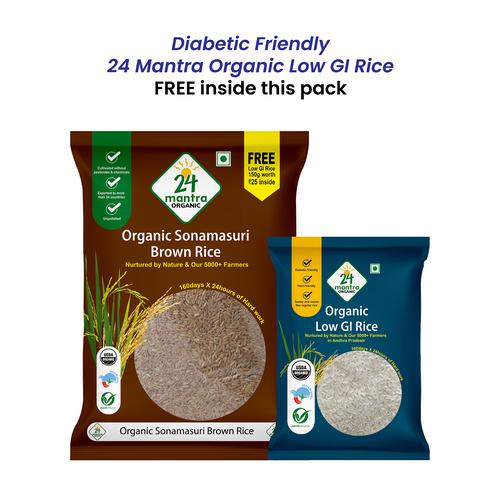 24 Mantra Organic Organic Rice/Akki - Sonamasuri Brown, 1 kg Pouch Gluten Free, Grown without Synthetic Pesticides & GMOs