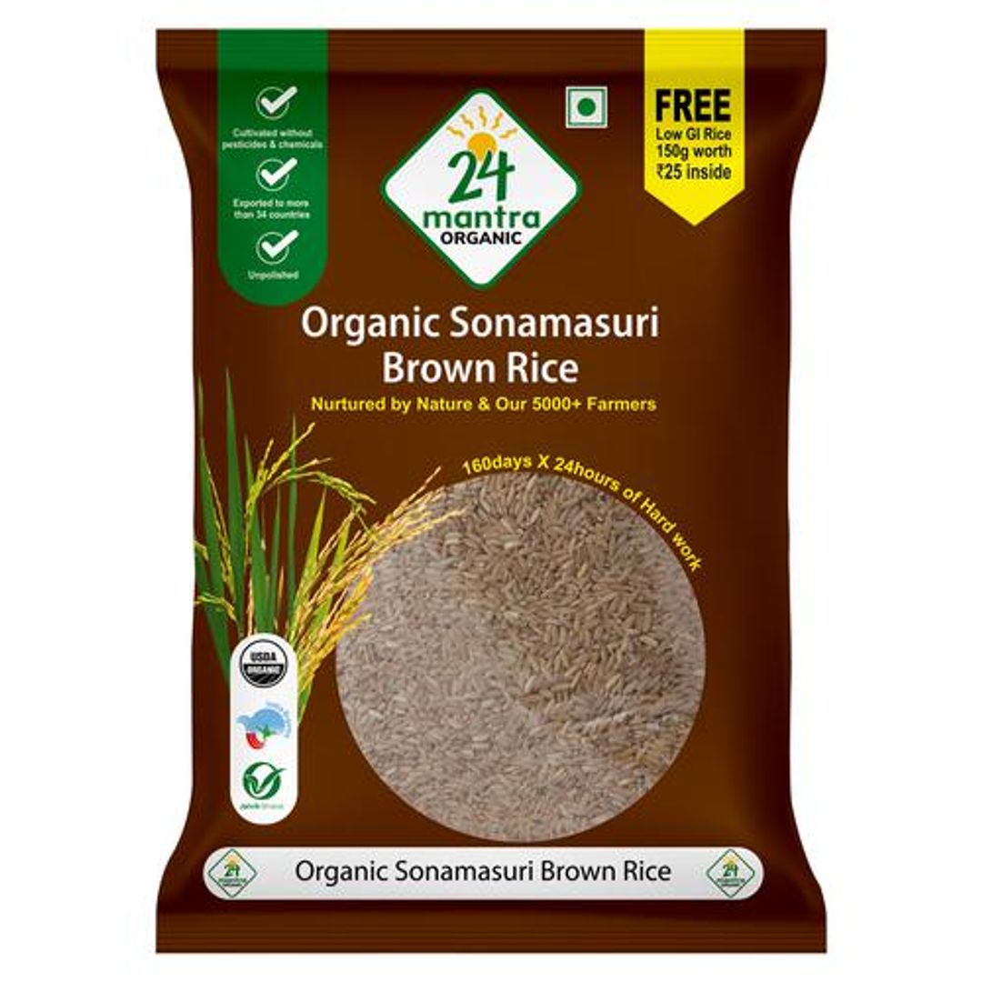 24 Mantra Organic Organic Rice/Akki - Sonamasuri Brown, 1 kg Pouch