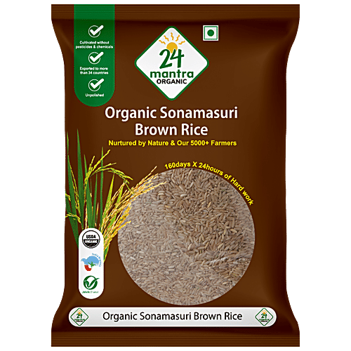 24 Mantra Organic Organic Rice/Akki - Sonamasuri Brown, 1 kg Cultivated Without Pesticides & Chemicals, Unpolished