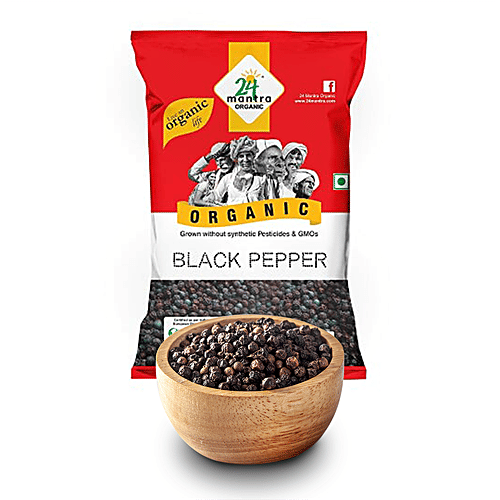 24 Mantra Organic Black Pepper/Nalla Miriyalu - Whole, 100 g Pouch 