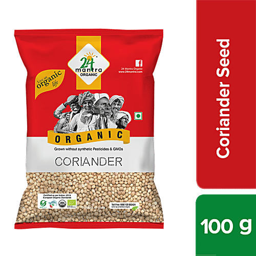 24 Mantra Organic Coriander Seeds - Whole, 100 g Pouch 